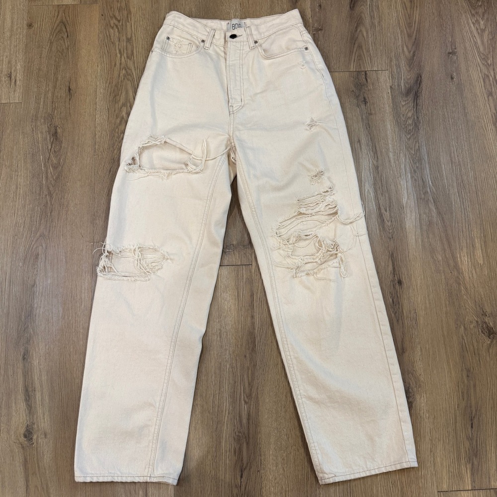 BDG Urban Outfitters High-Rise Baggy Distressed Jeans Cream Off-White Size 27 - Picture 1 of 9